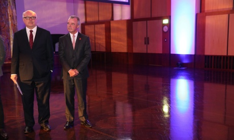 Attorney General George Brandis with director of the Australian War Memorial at a Google cultural institute function.