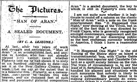 CA Lejeune's review of Man of Aran and It Happened One Night
