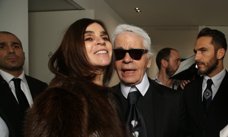 Carine Roitfeld and Karl Lagerfeld backstage at Fendi