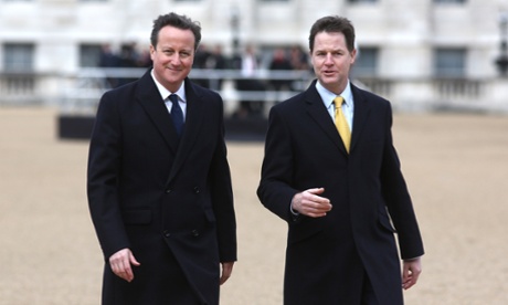 David Cameron and Nick Clegg leave the ceremonial welcome for the Mexican president