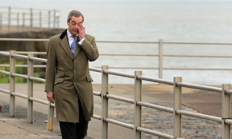 Ukip leader Nigel Farage arrives at the Winter Gardens theatre in Margate, Kent, for the second day of the Ukip spring conference.