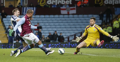 Aston Villa's Gabriel Agbonlahor slots the ball under Baggies keeper Ben Foster to open the scoring.