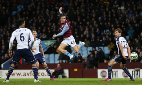 Aston Villa's Jack Grealish goes close.