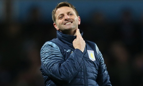 Aston Villa manager Tim Sherwood celebrates at the end of a pulsating game.