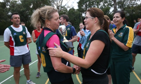 Nationals Bridget McKenzie and Labors Kate Lundy on the same side for the annual Politicians vs Press.
