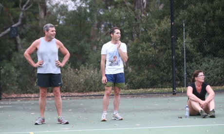 The ABC's Chris Uhlmann and James Bennett with Labor's Kate Lundy.