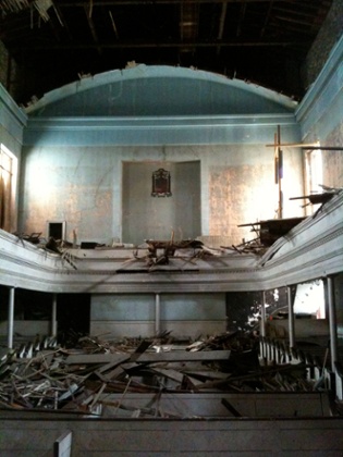 The destroyed interior of the Dutch Reformed Church.