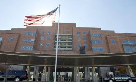 FILE - In this Oct. 17, 2014 file photo, The National Institutes of Health Mark O. Hatfield Clinical Research Center where patients with Ebola are treated is seen in Bethesda, Md.  An American health care worker who contracted Ebola while volunteering in a Sierra Leone treatment unit has been downgraded to critical condition at the National Institutes of Health, doctors said Monday. The agency said in a statement that the patient's status was changed from serious condition to critical condition, meaning the person's condition has apparently worsened. The patient is being treated at the National Institutes of Health's hospital near Washington. The patient was flown in isolation from Sierra Leone on a chartered plane last week and arrived early Friday morning. The patient's name, age and gender have not been released.  (AP Photo/Jose Luis Magana, File)