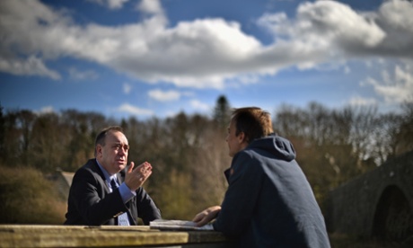 Alex Salmond doing an interview for Dutch TV at the launch of the SNP's general election campaign.