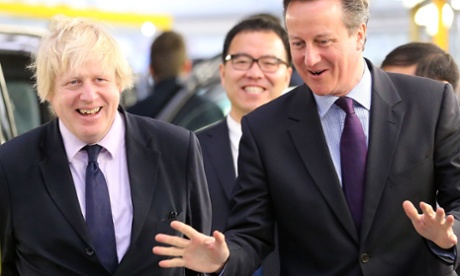 David Cameron and Boris Johnson reassuring people.