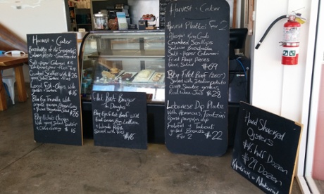 The menu at Harvest and Cater cafe.
