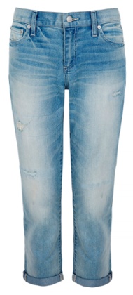 Light wash distressed girlfriend jeans by Gap