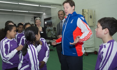 Nick Clegg meets children taking part in Tuesday's launch of the The Mental Health Charter for Sport and Recreation at the Oval in south London. 
