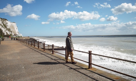 Nigel Farage scowls at the continent from St Margaret’s Bay, Dover. Normality, said the Ukip leader, was the 1950s.