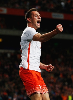 tefan de Vrij of Netherlands celebrates after opening the scoring.