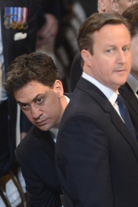 A bloodless David Cameron and a passionate Ed Miliband at St Paul's Cathedral earlier in March