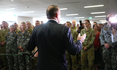 Tony Abbott tours the Joint Operations Command Centre (JOCC) outside Canberra this morning.