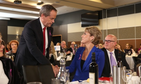 Bill Shorten with the minister assisting the prime minister on the status of women Michaelia Cash at the National Press Club.