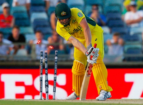 James Faulkner is bowled by Hamid Hassan