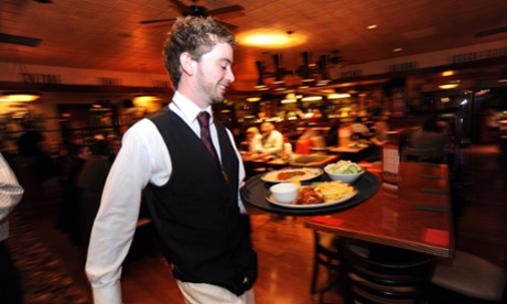 Waiter carries food 