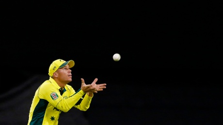 David Warner catches the final wicket of Hamid Hassan for Australia's 275 run victory over Afghanistan.
