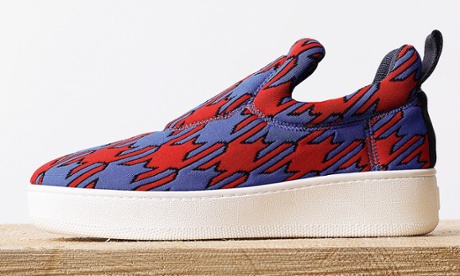 Céline pull-on sneaker in red and navy diamond knit