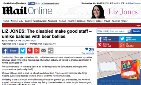 Liz Jones's column on Mail Online: the photo has now been removed