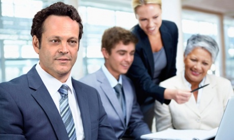 Laughing stock … one of a series of royalty-free stock images of office workers - and Vince Vaughan and co – used to promote the film Unfinished Business