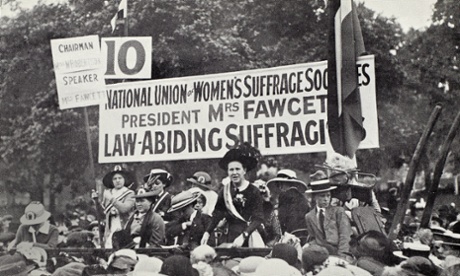 Millicent Fawcett addresses an estimated 50,000 women at a mass rally in Hyde Park, London, in July 1913.