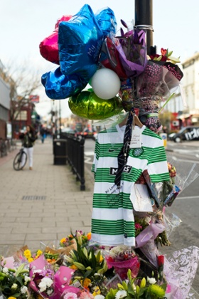 Tributes to Alan Cartwright at site of the murder