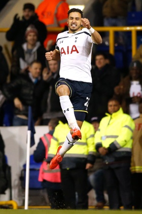 Tottenham's Nacer Chadli celebrates scoring the opening goal.
