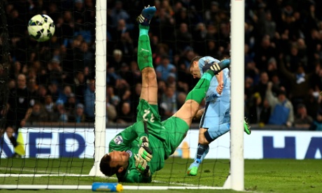 Milner celebrates as Leicester keeper Mark Schwarzer flounders.