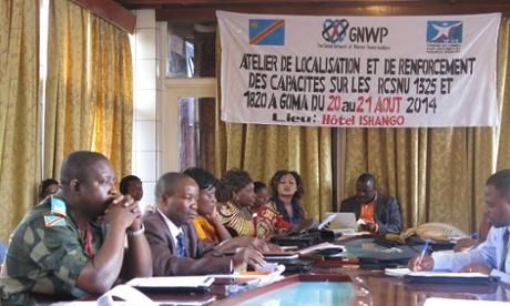 Mavic Cabrera-Balleza and Nathalie Margi from GNWP traveled to the DRC to organize various localization activities with partners in the DRC, including: a localization workshop in Goma and a community social dialogue in Rutshuru with partner Synergie des Femmes pour les Victimes des Violences Sexuelles (SFVS) (SFVS), a training of Girl Ambassadors for Peace in Bukavu and a literacy training and awareness-raising skit with them on literacy, peacebuilding, and women's rights and leadership in Mumosho with Synergie des Associations Feminines Congolaises (SAFECO), and a training of trainers and validation of the Localization Guidelines with Cadre Permanent de Concertation de la Femme Congolaise (CAFCO) in Kinshasa.August 2014