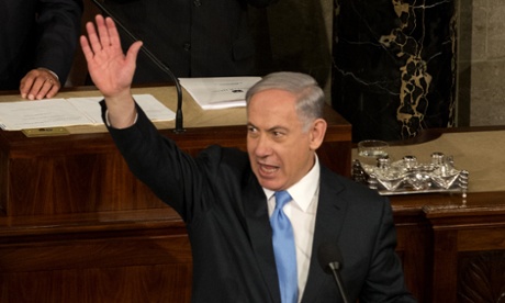 Israeli Prime Minister Benjamin Netanyahu addressing the US Congress in a combative speech which has spurred on negotiations over Iran's nuclear programme. PHOTOGRAPH BY UPI /Landov / Barcroft Media