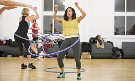Danielle Goldstein tries out hula hooping.