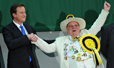 David Cameron with Monster Raving Loony William Hill party candidate Alan Hope