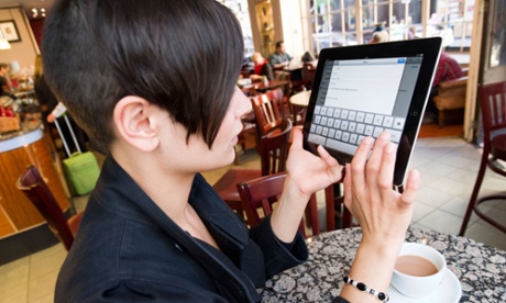 Woman shops using iPad 