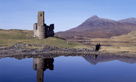 A ruin of the sixteenth century Ardvreck Castle, on Loch Assynt in Scotland.