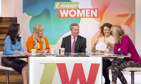 Nigel Farage with Andrea McLean, Linda Robson, Nadia Sawalha and Jane Moore on Loose Women.