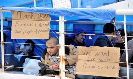 Syrian refugees at a ferry terminal in Calais.