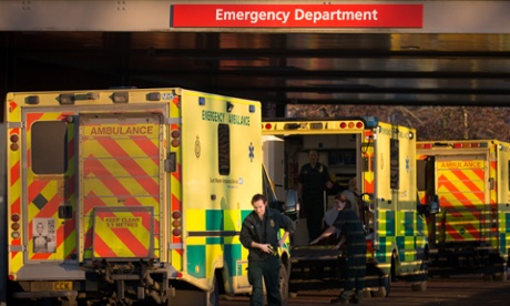 Line of ambulances outside an emergency unit
