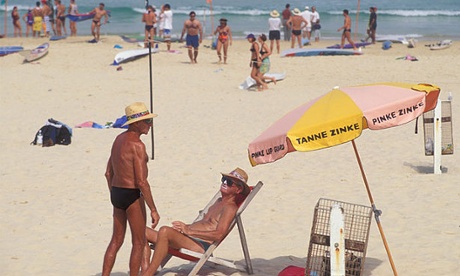 Sunbathers on Sydney's Bondi beach enjoy a sunny afternoon.
