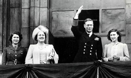 Queen Elizabeth II, far left, joins her mother, Queen Elizabeth, her father, King George VI, and her sister, Princess Margaret, on the balcony of Buckingham Palace on VE Day 