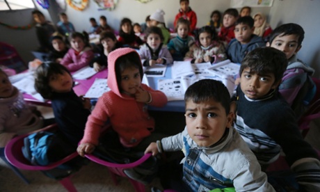 Syrian children at a school in the Lebanese village of Qaraoun.