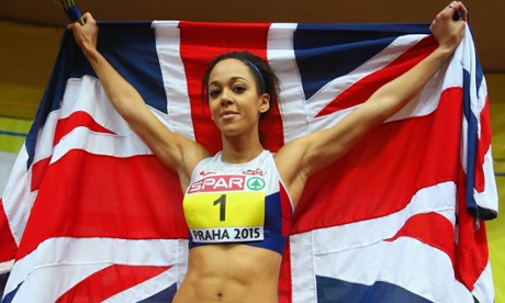 Katarina Johnson-Thompson celebrates winning gold.