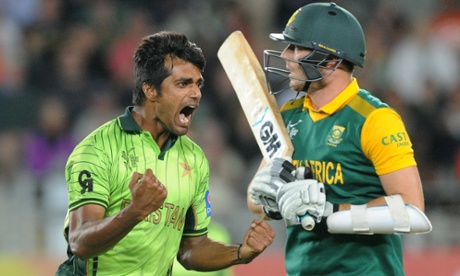 Pakistan bowler Rahat Ali celebrates after taking the wicket of South Africa's Kyle Abbott.