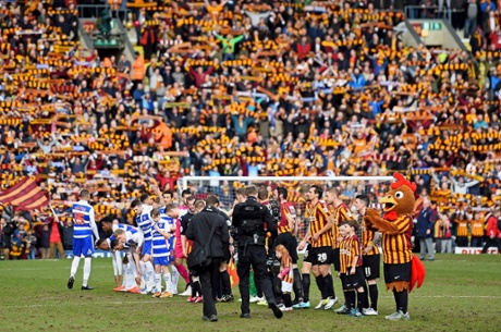 There's a rare old atmosphere at Valley Parade as the teams line up prior to kick-off.