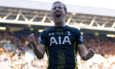 Harry Kane celebrates scoring the second goal for Tottenham.
