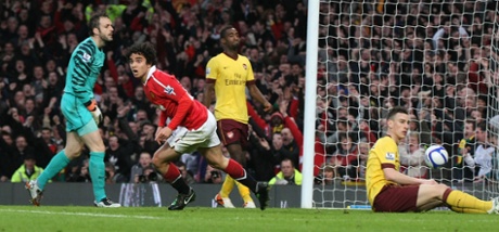 Fabio Da Silva celebrates scoring Manchester United's opening goal in the 2-0 quarter-final victory.