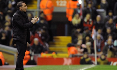 LIVERPOOL, ENGLAND - MARCH 04:  (THE SUN OUT, THE SUN ON SUNDAY OUT) Brendan Rodgers manager of Liverpool reacts during the Barclays Premier League match between Liverpool and Burnley at Anfield on March 4, 2015 in Liverpool, England.  (Photo by John Powell/Liverpool FC via Getty Images)BallClub SoccerEnglish Premier LeagueEnglish Soccer ClubFootballSoccerTeam Sport